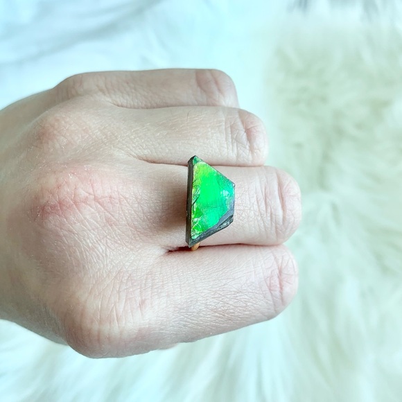 Green Ammolite Stone 14k Gold Ring Adjustable Size - Picture 12 of 12